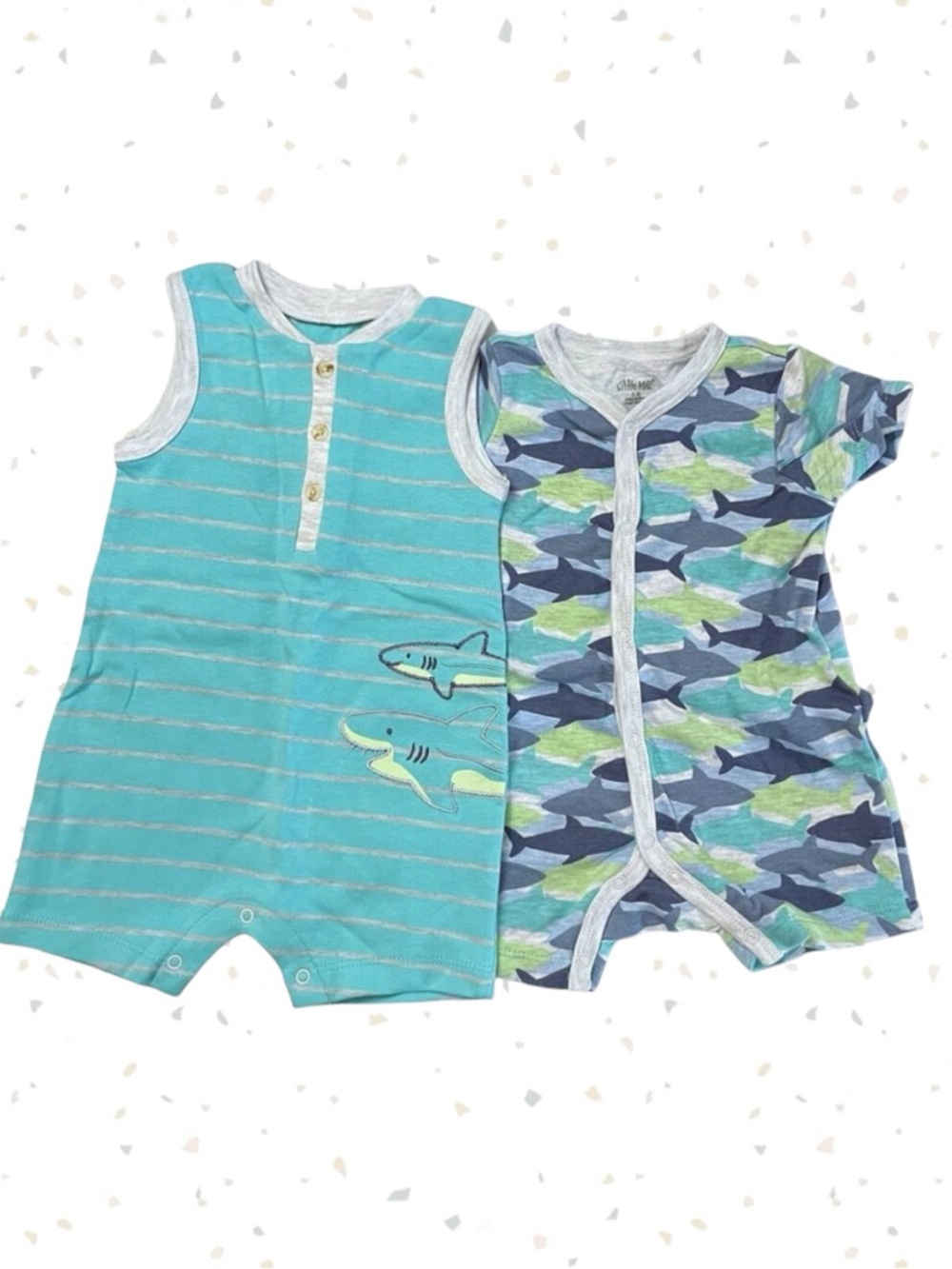 Little Me 2 Pack Baby Romper Set Blue Short Sleeve Tank Shark Print Size 6 Month